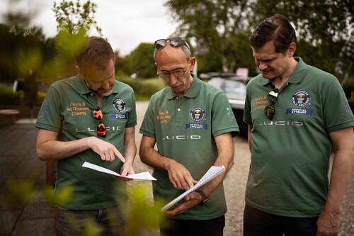 Entrepreneur Umit Sabanci (center) set a new record for electric cars with Misha Nahorny and Ian Joyson as additional drivers in a Lucid Air Grand Touring.