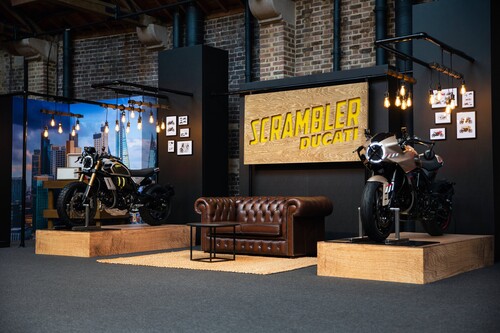 Ducati Scrambler concept bikes RR24I and CR24I at the Bike Shed Moto Show 2024 in London.