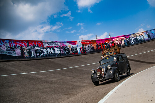 Vehicle parade to mark the 125th anniversary of Fiat.