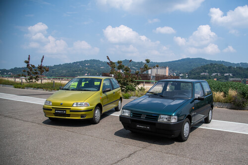 Vehicle parade to mark the 125th anniversary of Fiat.