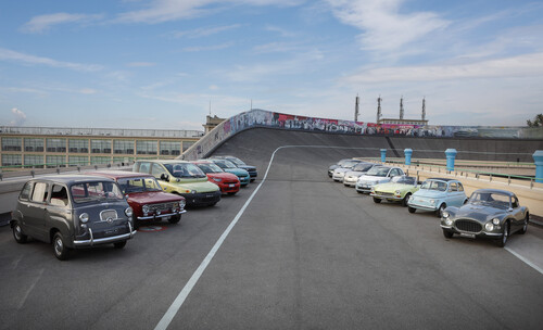 Vehicle parade to mark the 125th anniversary of Fiat.