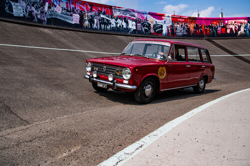 Vehicle parade to mark the 125th anniversary of Fiat.