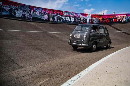 Vehicle parade to mark the 125th anniversary of Fiat.