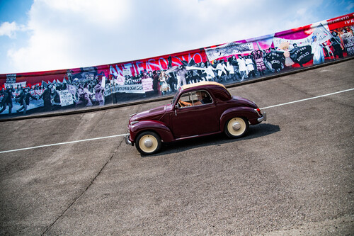 Vehicle parade to mark the 125th anniversary of Fiat.